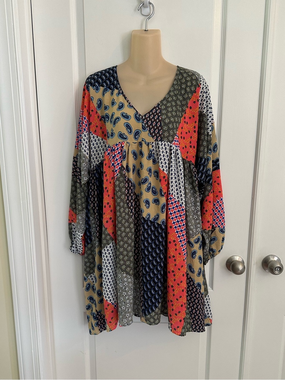 Velzera Bohemian Patchwork Print Babydoll Dress NWT